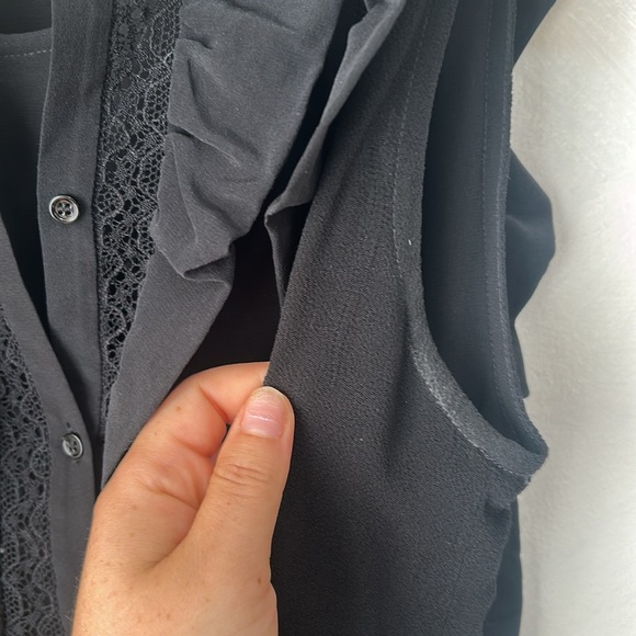 Sandro silk viscose Black Ruffled Sleeveless Dress buttons size 1 or small - Picture 10 of 13